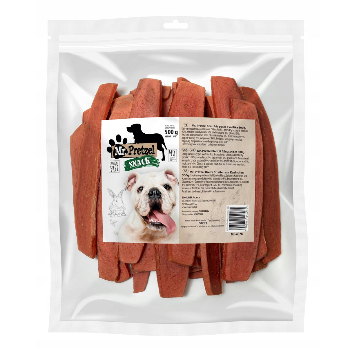 MR PRETZEL DOG TREAT MEAT SOFT WIDE STRIPS WITH RABBIT 500g Flavor rabbit