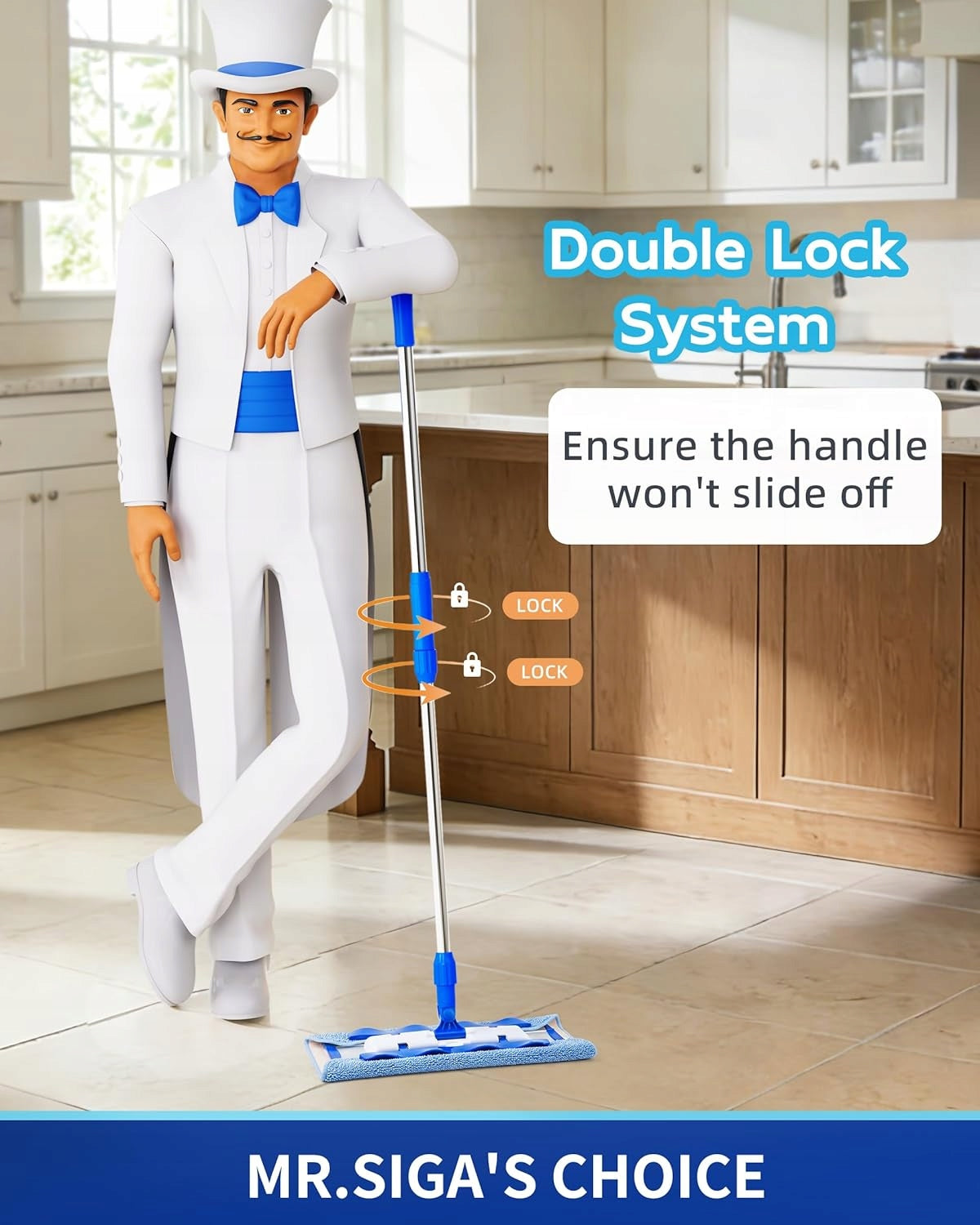 MR.SIGA Microfiber Mop Handle Stainless Steel 4 Cartridges 42x23cm for Flooring Manufacturer code 6925828216003