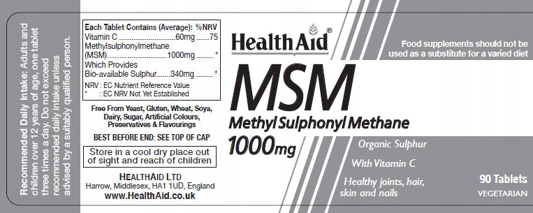 MSM 1000 Vitamin C Bones JOINTS Collagen HIGH DOSE Brand Health Aid