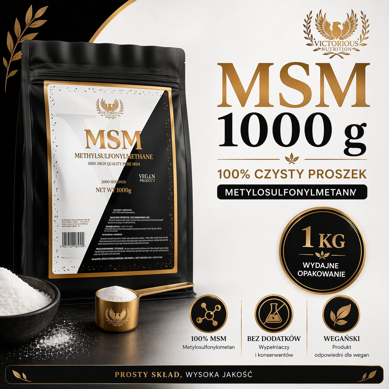 MSM 1000g Organic Sulfur Methylsulfonylmethane Joints Skin Victorious Packaging status original