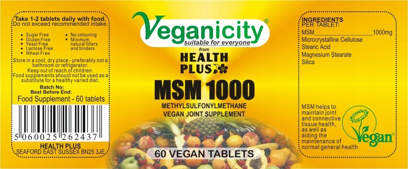 MSM 1000mg Vegetable LARGE DOSE BONE JOINT Collagen Manufacturer code 5060025262437