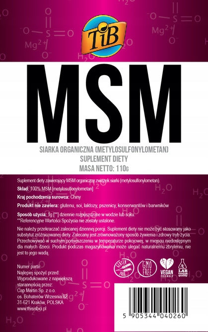 MSM ORGANIC SULFUR 100% Methylsulfonylmethane Joint Degeneration Medical device no