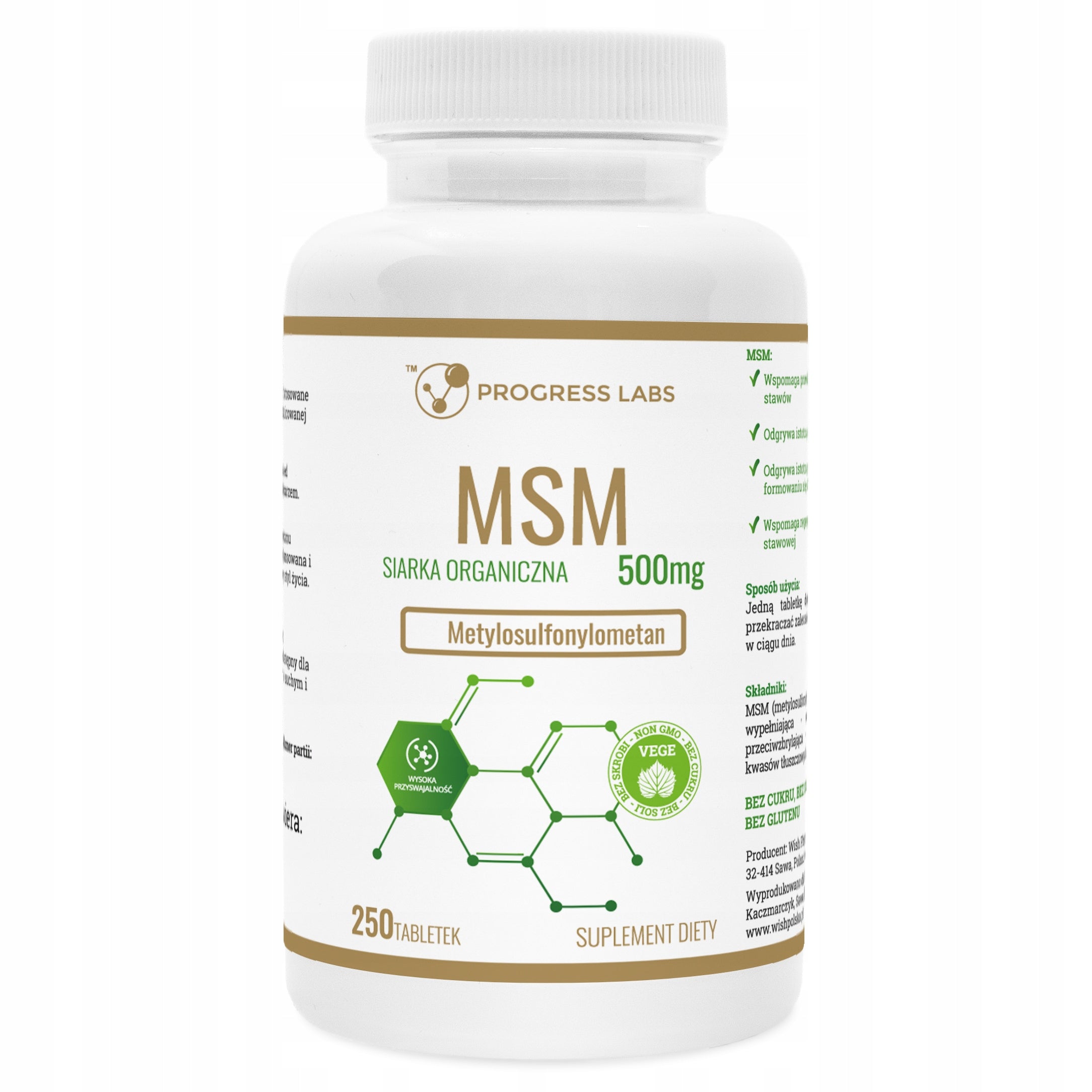MSM Organic Sulfur 500 mg Bone Joints Regeneration Collagen 250 tablets