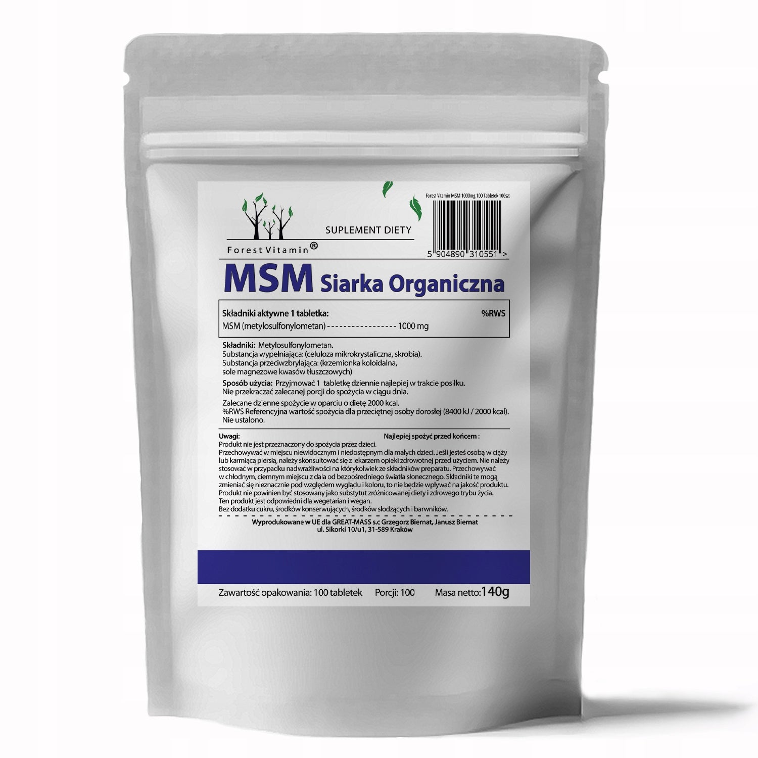 MSM SULFUR ORGANIC COLLAGEN BONE JOINTS STRONG EAN (GTIN) 5904890310551