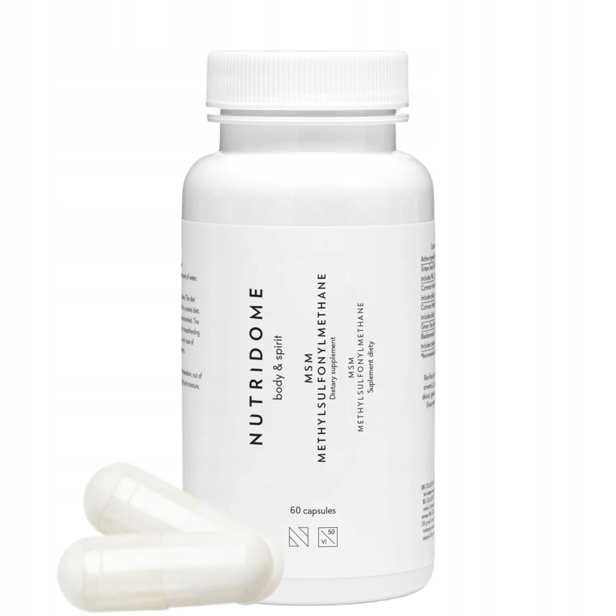 MSM methylsulfonylmethane joints bone supplement 1500mg Nutridome 60 capsules