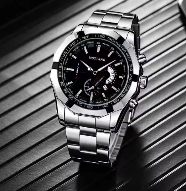 MSTIANQ MEN'S WATCH ELEGANT Silver Steel BRACELET WATERPROOF Brand Emigmat