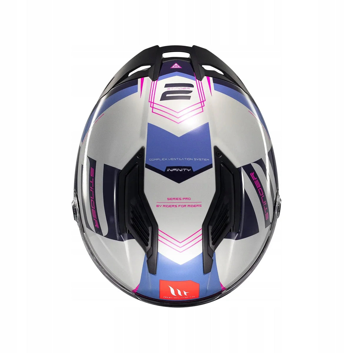 MT HELMETS STINGER 2 THRONE C8 WHITE BLUE PINK MOTORCYCLE HELMET WHITE Packaging status original