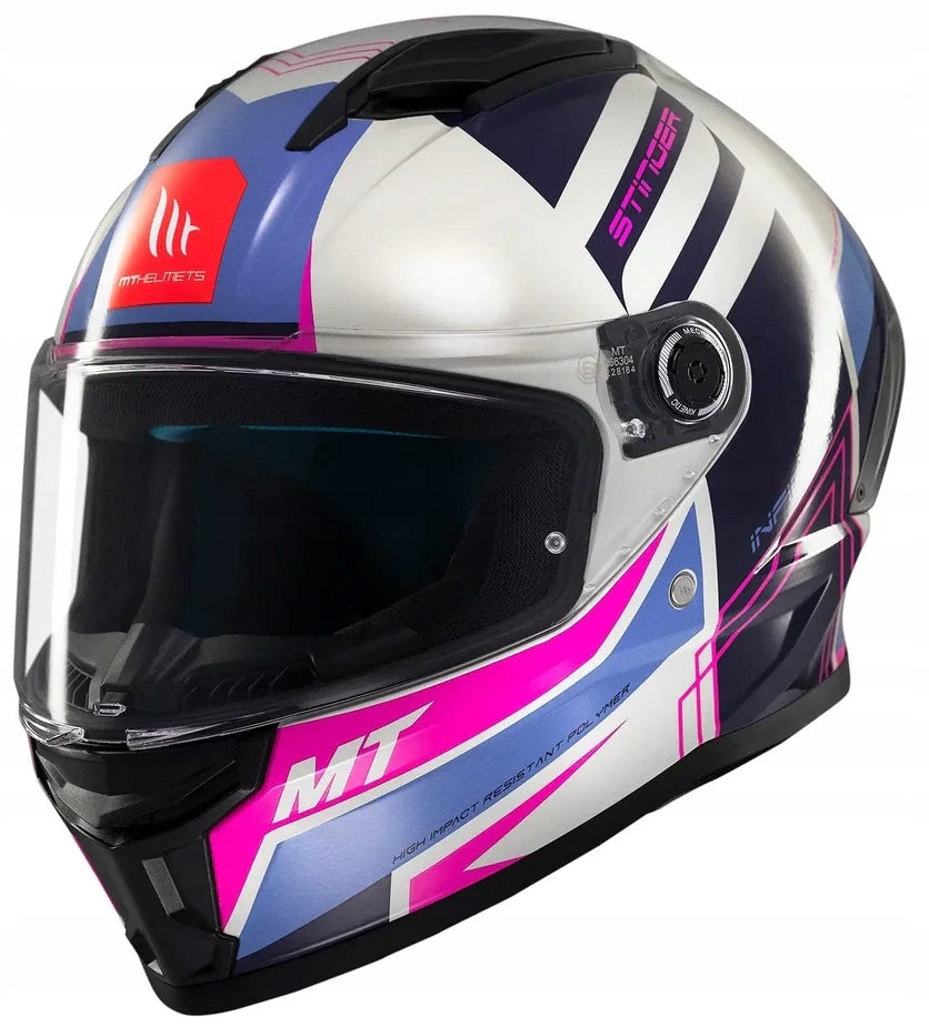MT HELMETS STINGER 2 THRONE C8 WHITE BLUE PINK MOTORCYCLE HELMET WHITE