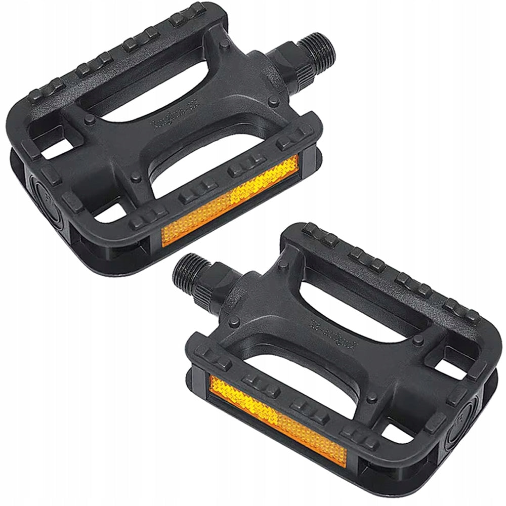 MTB BMX PLATFORM BIKE PEDALS LARGE 9/16" BLACK WITH TREKKING REFLECTOR