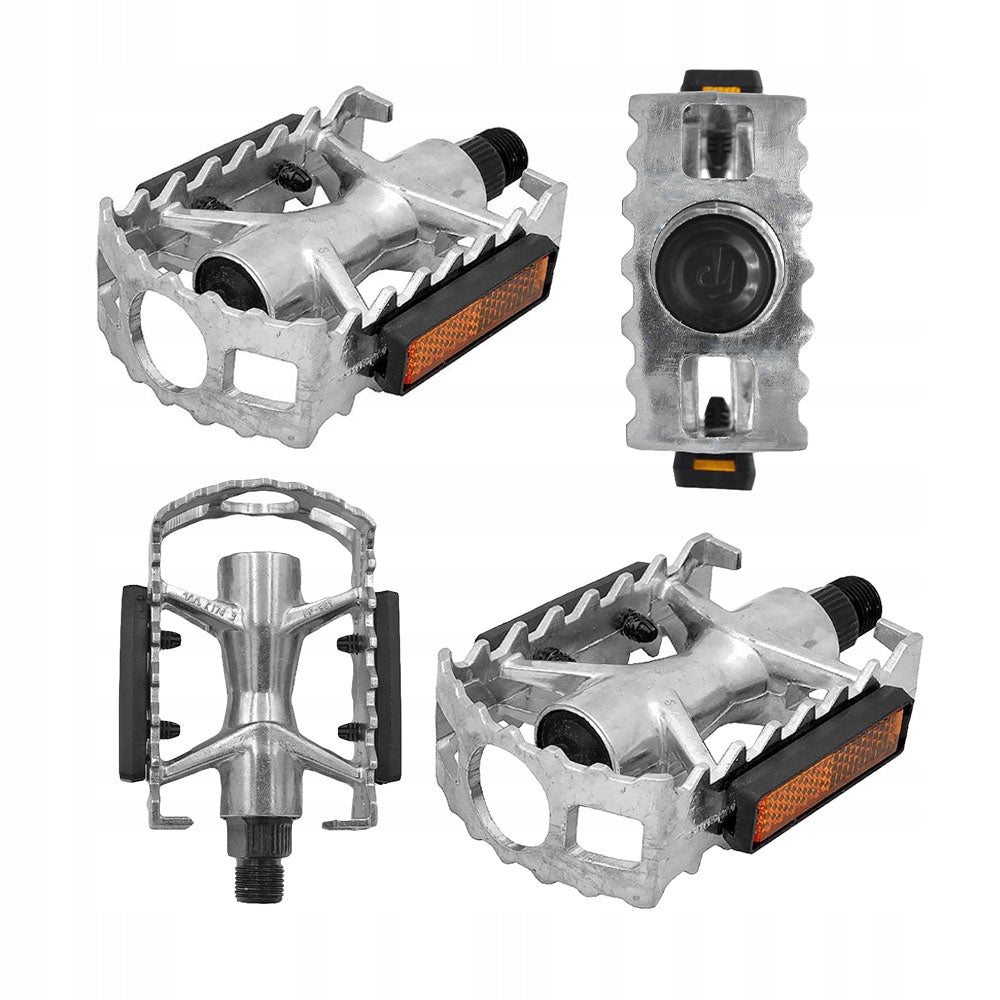 MTB Bike Pedals Silver Aluminum with Reflectors NEW DURABLE
