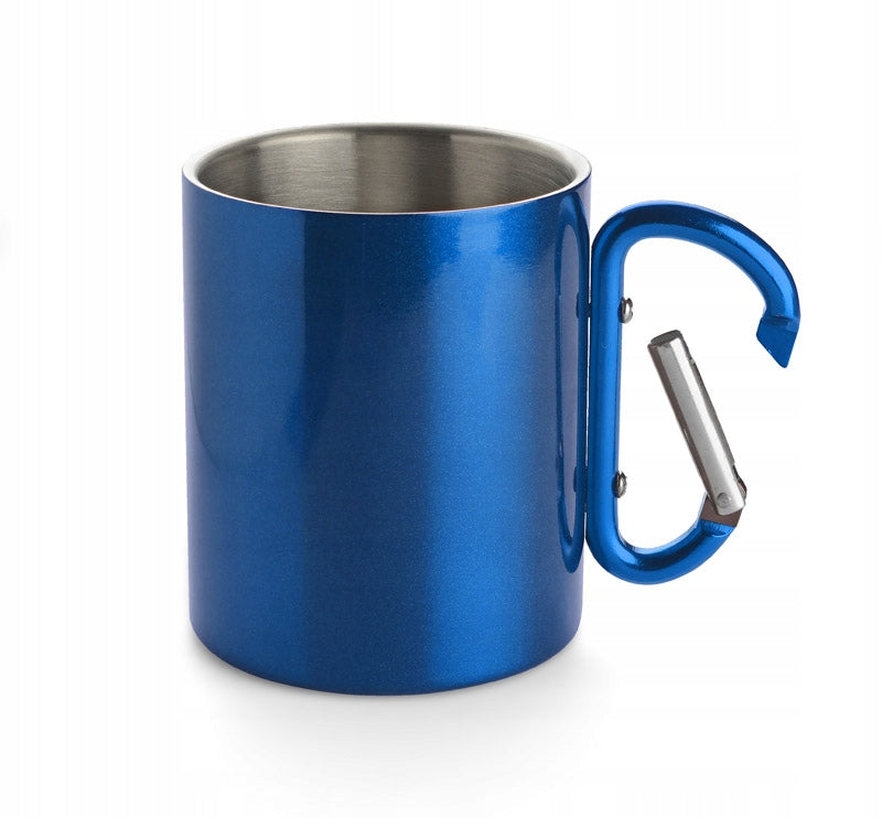MUG CAMP 250 ML Blue steel travel mug with carabiner hook Color blue