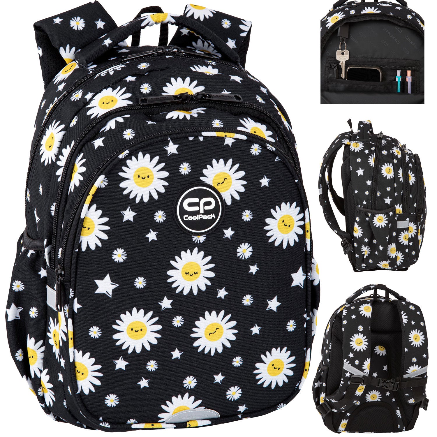 MULTI-CHAMBER SCHOOL BACKPACK COOLPACK BLACK DAISIES 19 L Packaging status original