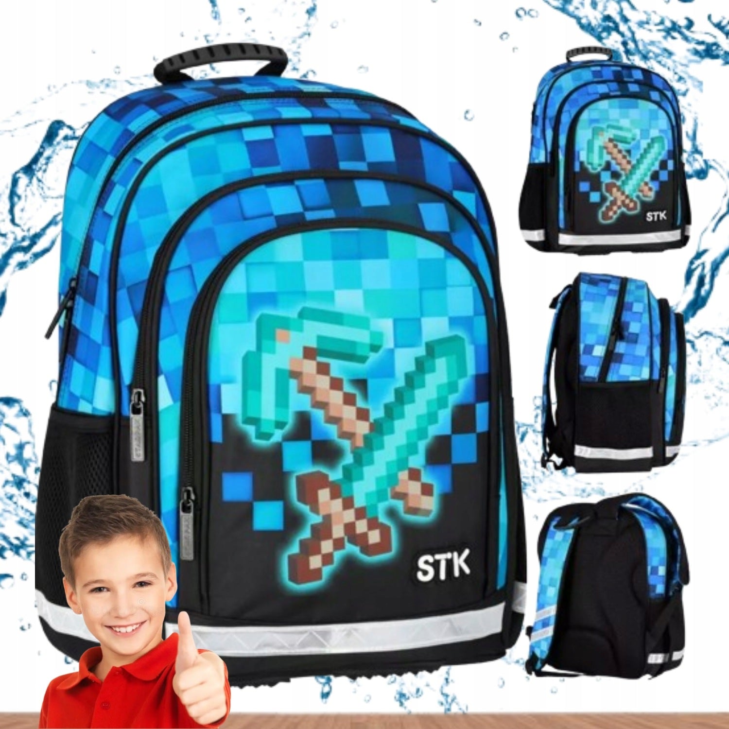 MULTI-CHAMBER SCHOOL BACKPACK FOR BOY MINECRAFT WATERPROOF SAFE