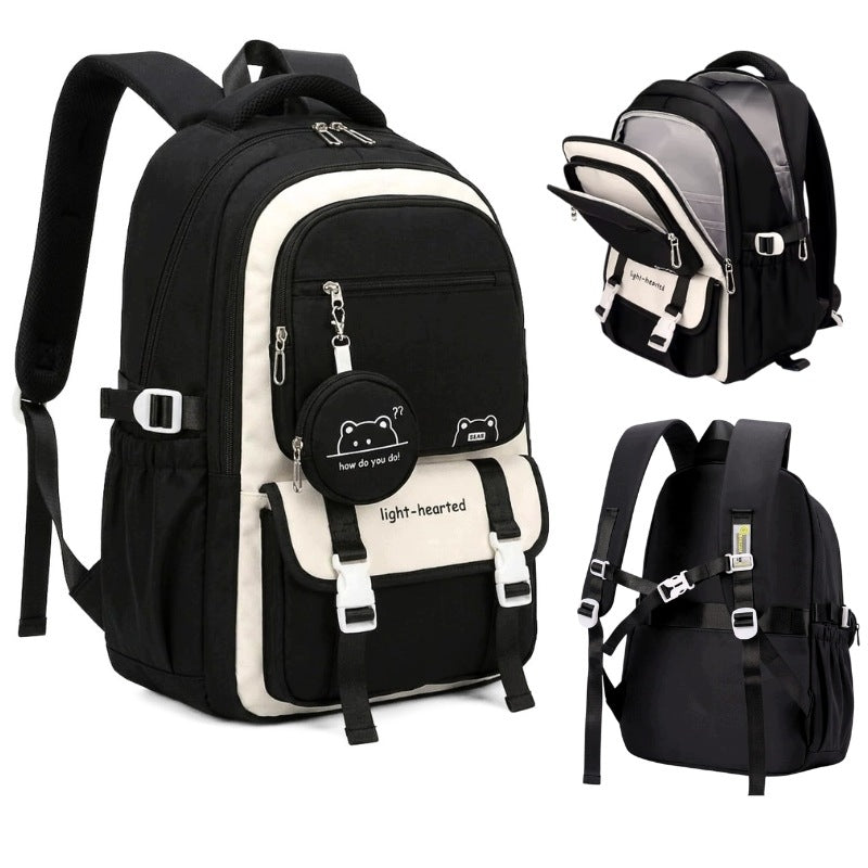 MULTI-CHAMBER SCHOOL BACKPACK FOR GIRLS BLACK SPORTS SCHOOL