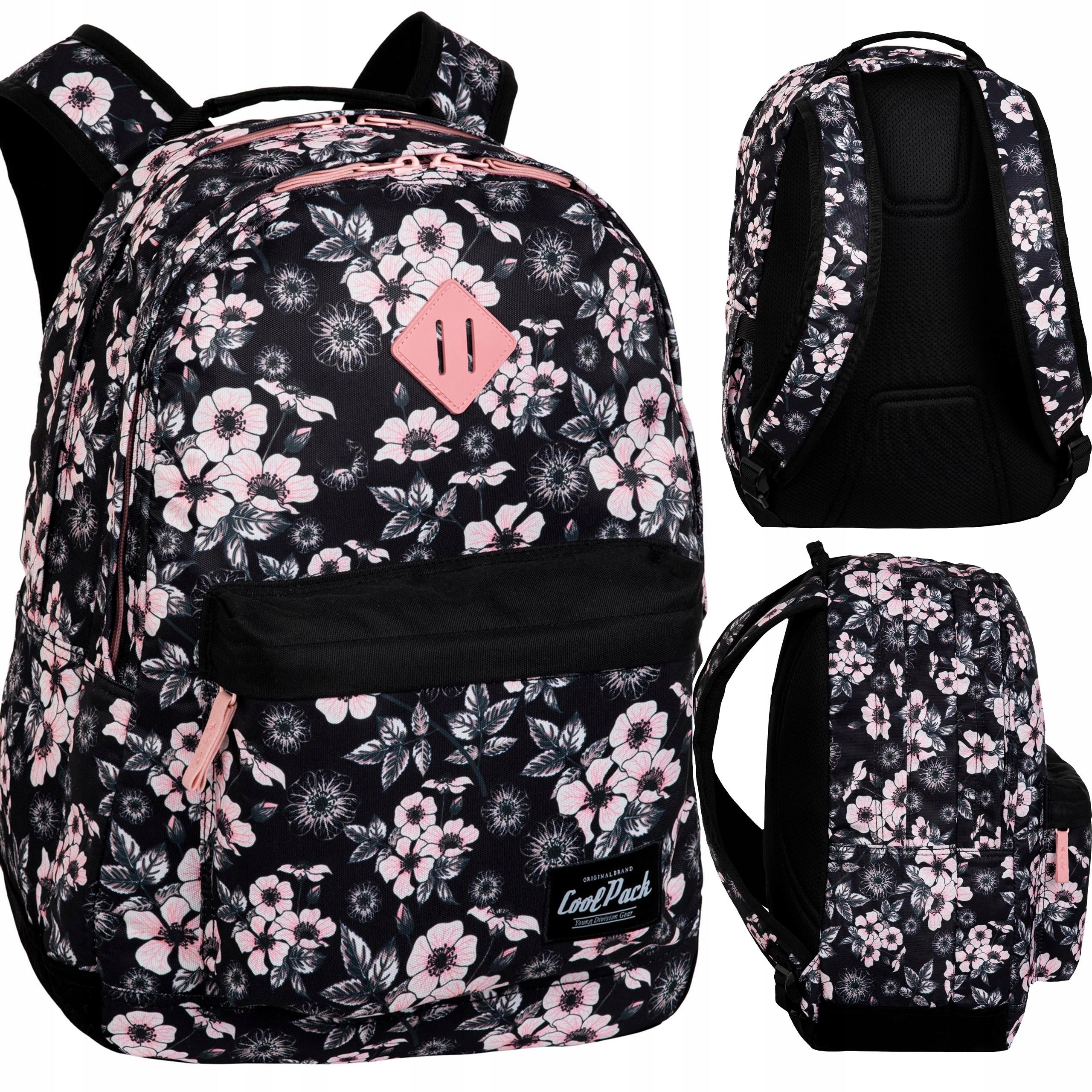 MULTI-CHAMBER SCHOOL BACKPACK FOR GIRLS WITH FLOWERS ROOMY SATCHEL Packaging status original