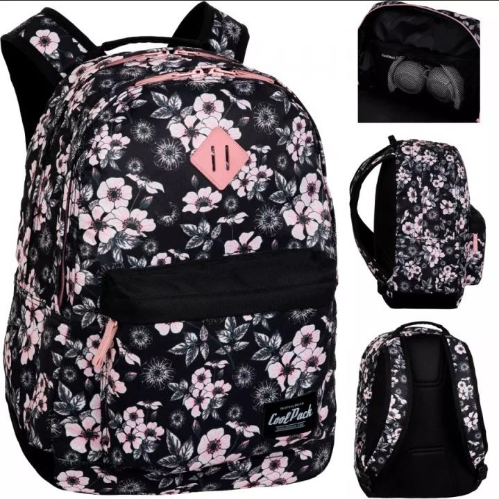 MULTI-CHAMBER SCHOOL BACKPACK FOR GIRLS WITH FLOWERS ROOMY SATCHEL