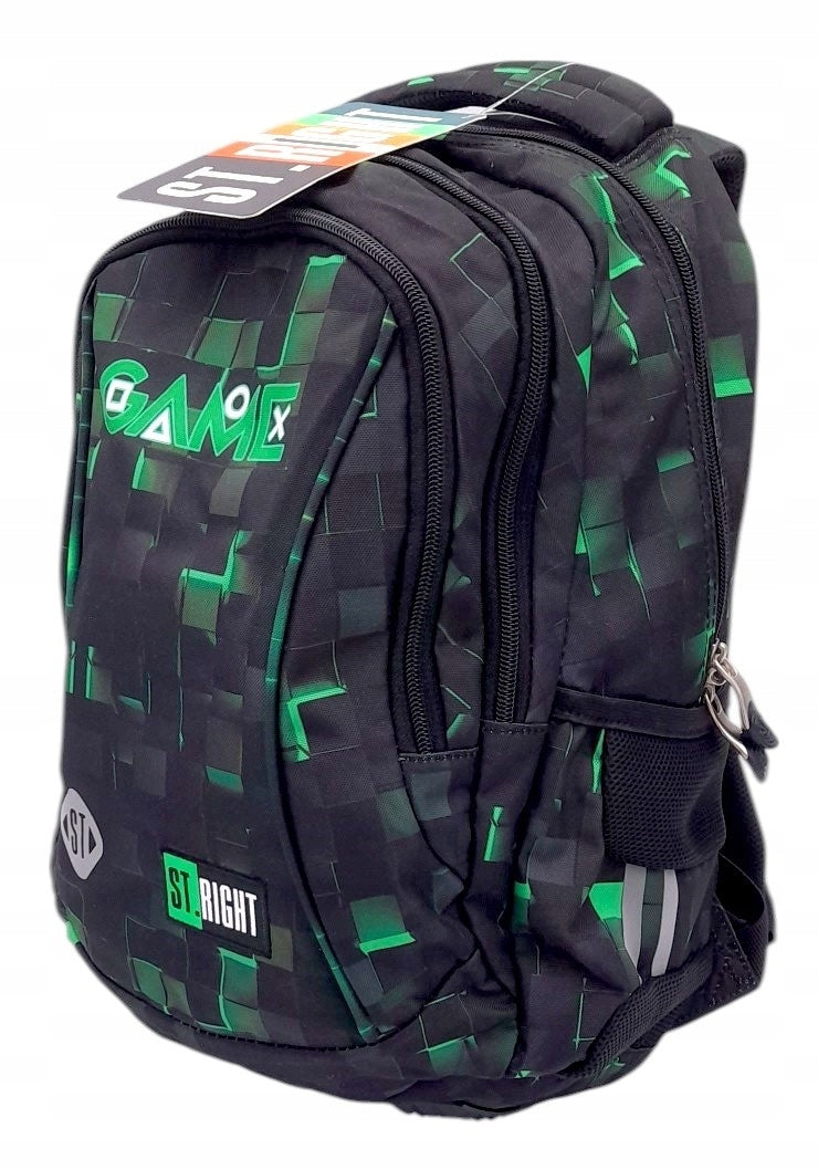 MULTI-CHAMBER SCHOOL BACKPACK ST.RIGHT BP-26 kl 1-3 GREEN GAME St.MAJEWSKI