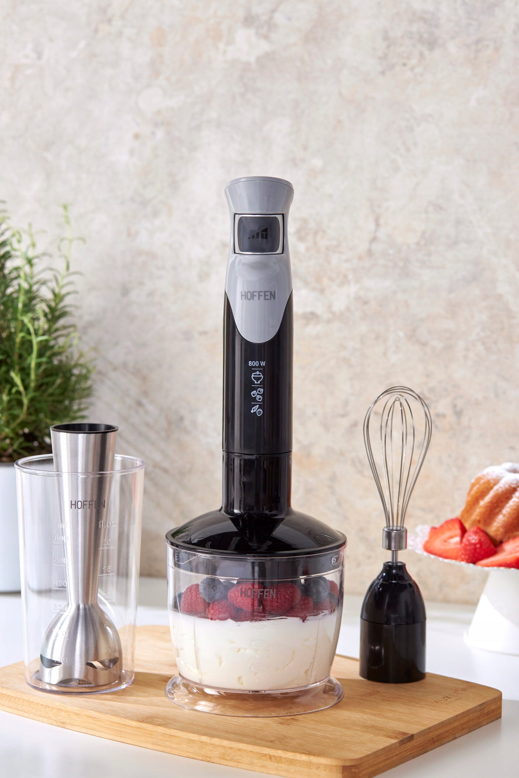 MULTIFUNCTION HAND BLENDER 800W MIXING WHIPPING SHREDDING HOFFEN Packaging status original