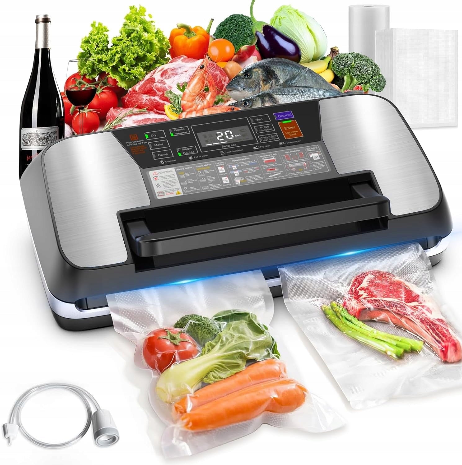 MULTIFUNCTIONAL FOOD VACUUM SEALER 85 kPa 230 W WITH HANDLE
