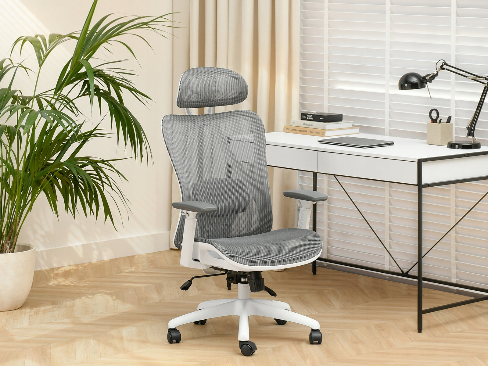 MULTIFUNCTIONAL OFFICE CHAIR GREY FOR OFFICE HEADREST ADJUSTMENT DAREN WHITE Manufacturer code 5907698698593