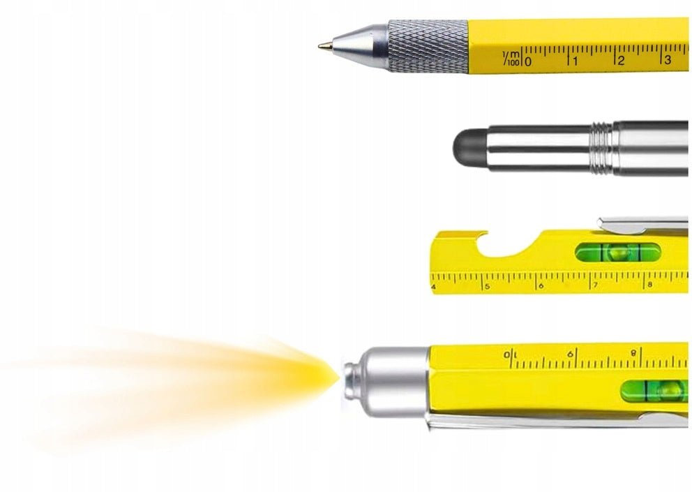 MULTIFUNCTIONAL PEN 8in1 Level LED Flashlight Screwdriver Opener Yellow Packaging status original