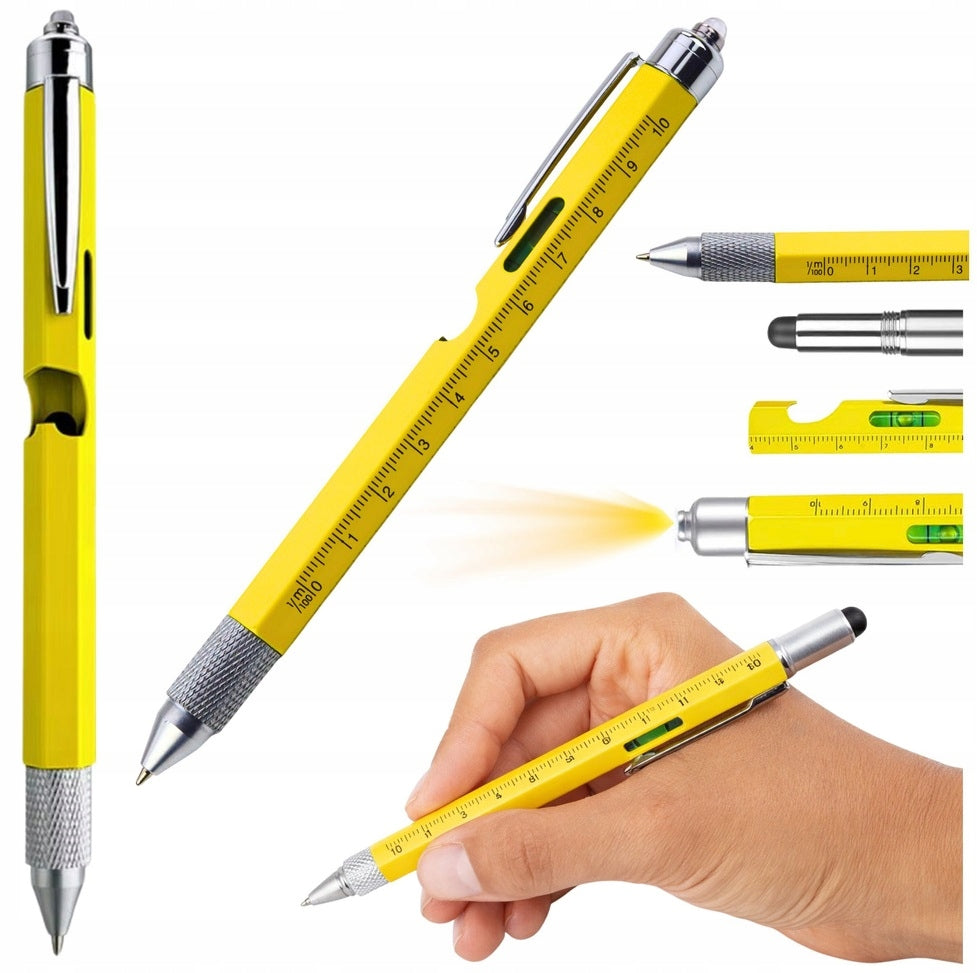 MULTIFUNCTIONAL PEN 8in1 Level LED Flashlight Screwdriver Opener Yellow