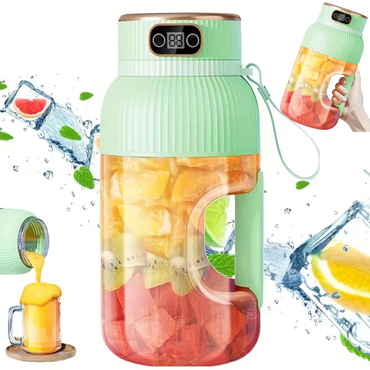 MULTIFUNCTIONAL PORTABLE JUICER CUP WITH DIGITAL DISPLAY, GIFT, CORDLESS