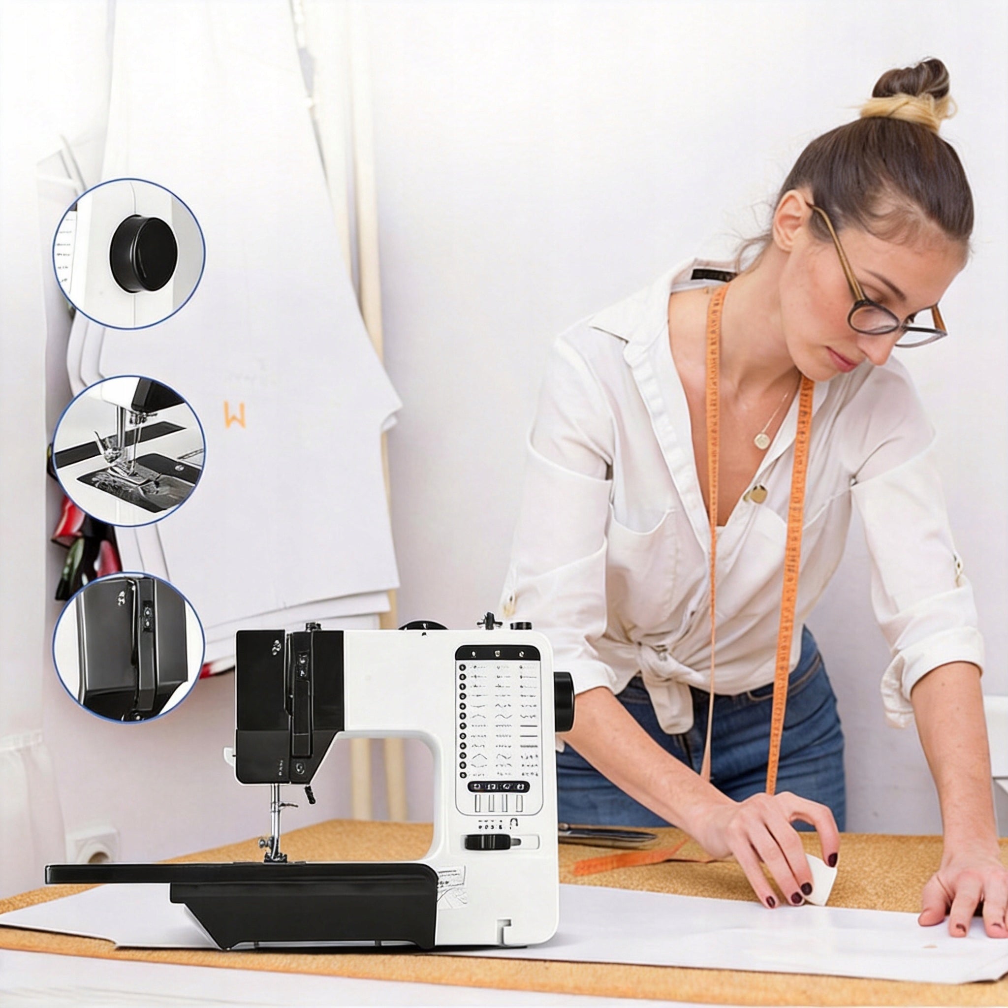 MULTIFUNCTIONAL SMALL HOME SEWING MACHINE 38 STITCHES OVERLOK WITH PEDAL Functions double-needle option