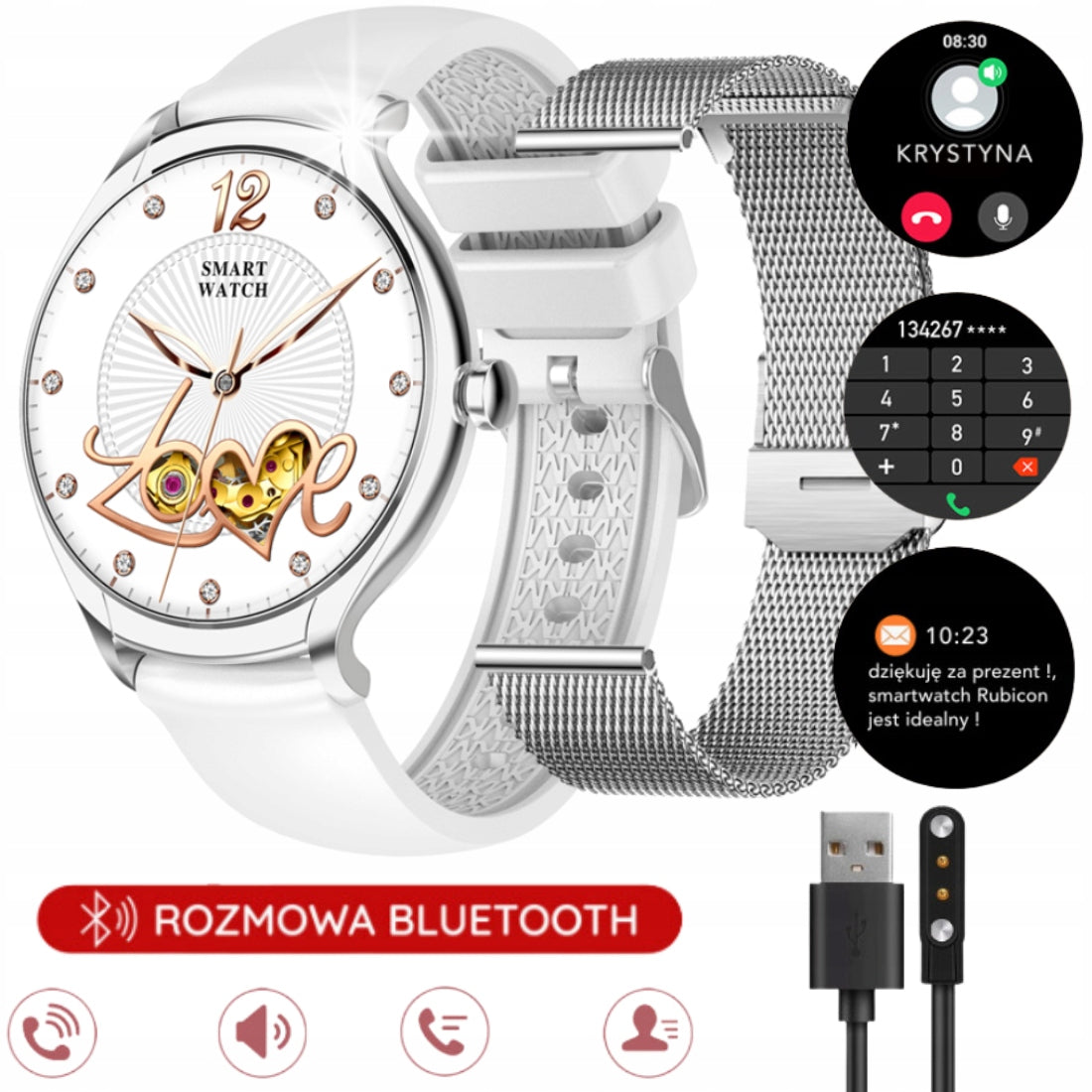 MULTIFUNCTIONAL SMARTWATCH WITH TALK FUNCTION, SMS, HYPOALLERGENIC, SPORT