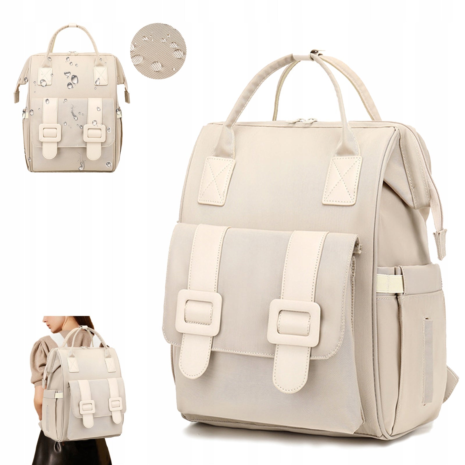 MULTIFUNCTIONAL STROLLER BACKPACK FOR MOM FOR WALKING WITH USB WATERPROOF WHITE