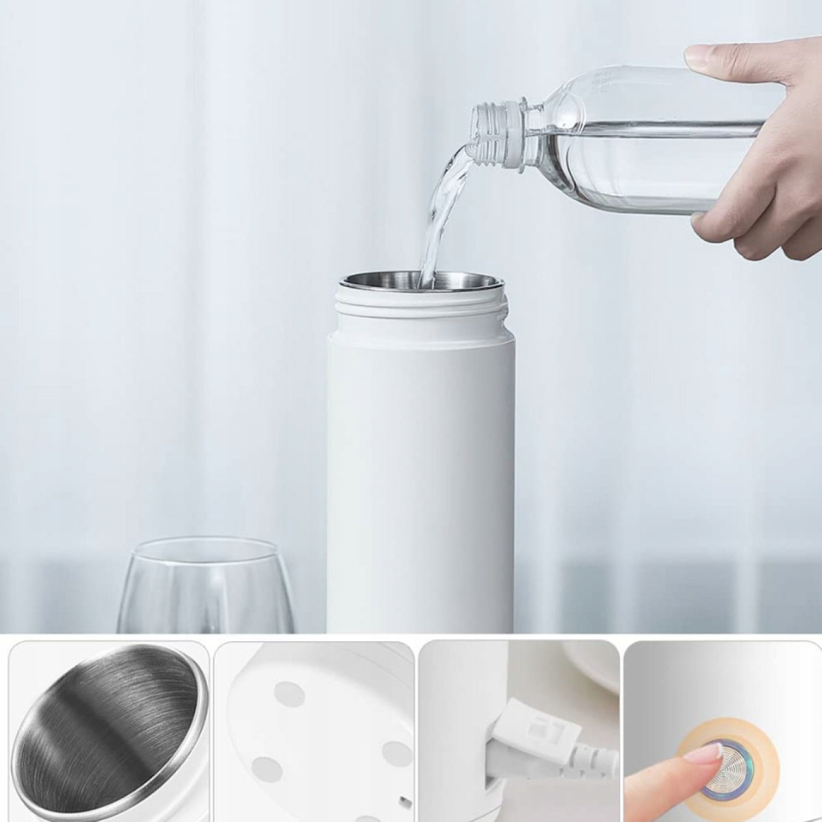 MULTIFUNCTIONAL TRAVEL ELECTRIC KETTLE 0.4L PORTABLE HEATING CUP Dominant color white