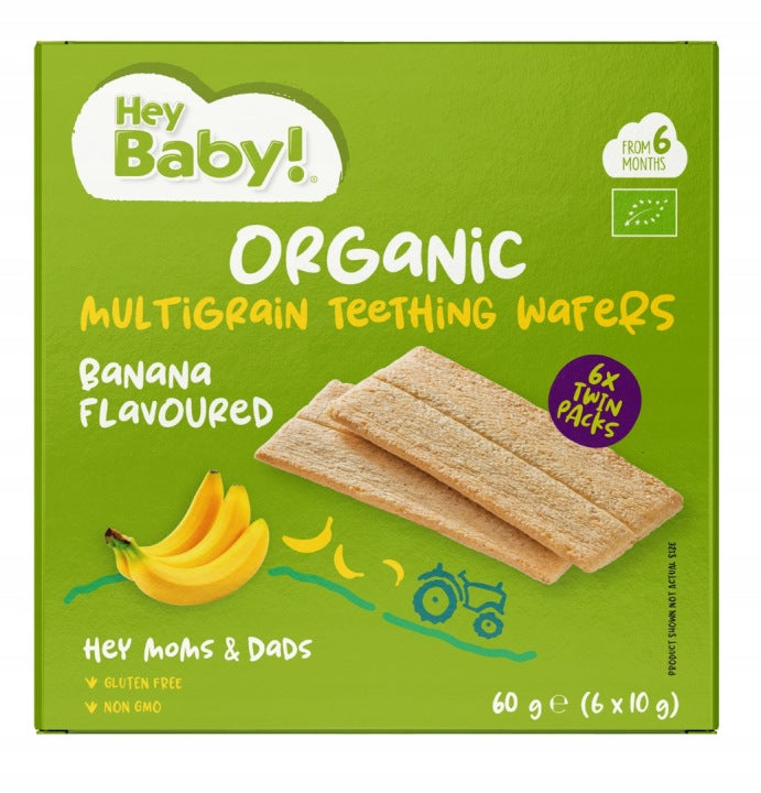 MULTIGRAIN BANANA TEETHING WAFERS FROM 6 MONTHS BIO 60G HEYBABY