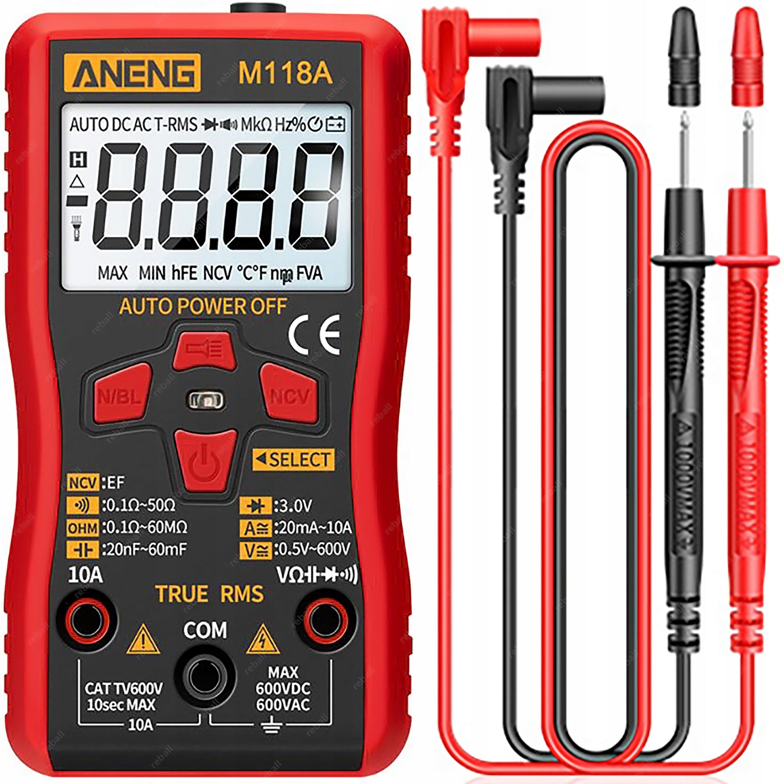 MULTIMETER MANUAL DIGITAL CURRENT VOLTAGE METER TRUE RMS NCV ANENG M118A
