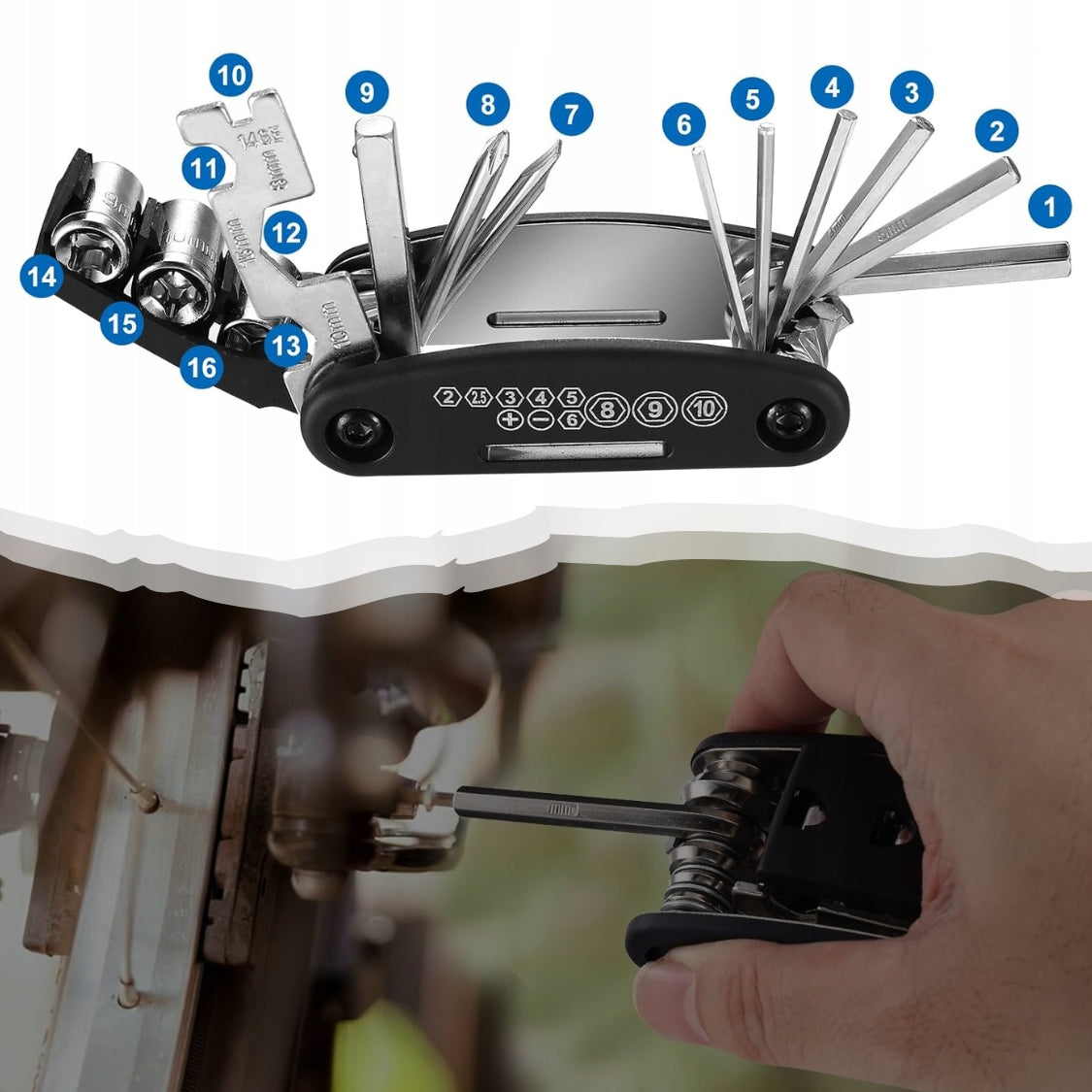 MULTITOOL BICYCLE MULTIFUNCTIONAL REPAIR WRENCHES SET 16IN1 EAN (GTIN) 5907769313554