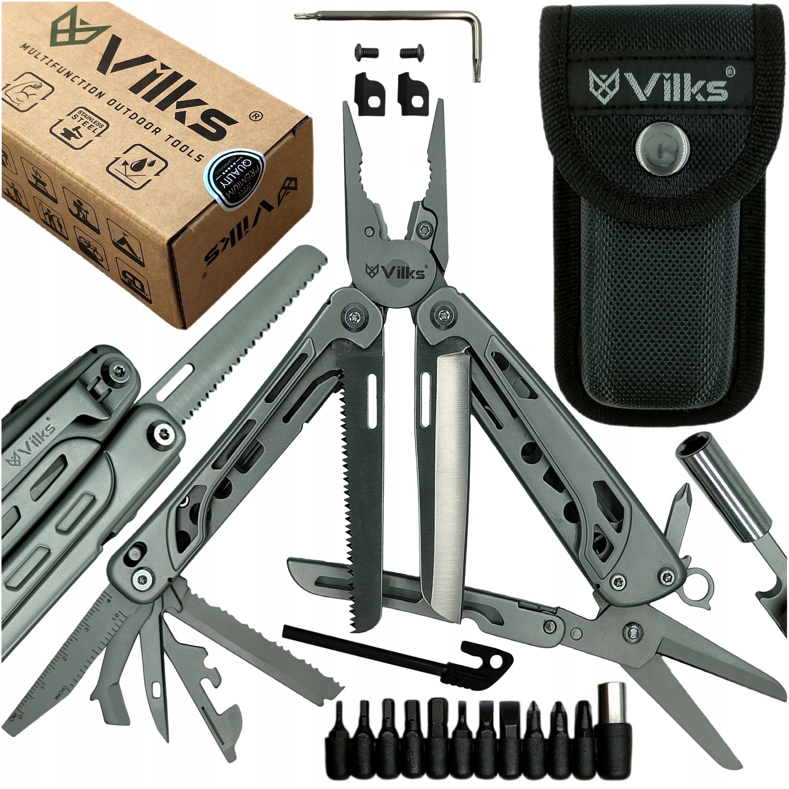MULTITOOL Multifunctional Survival Set FLINT STAINLESS STEEL CASE BITS