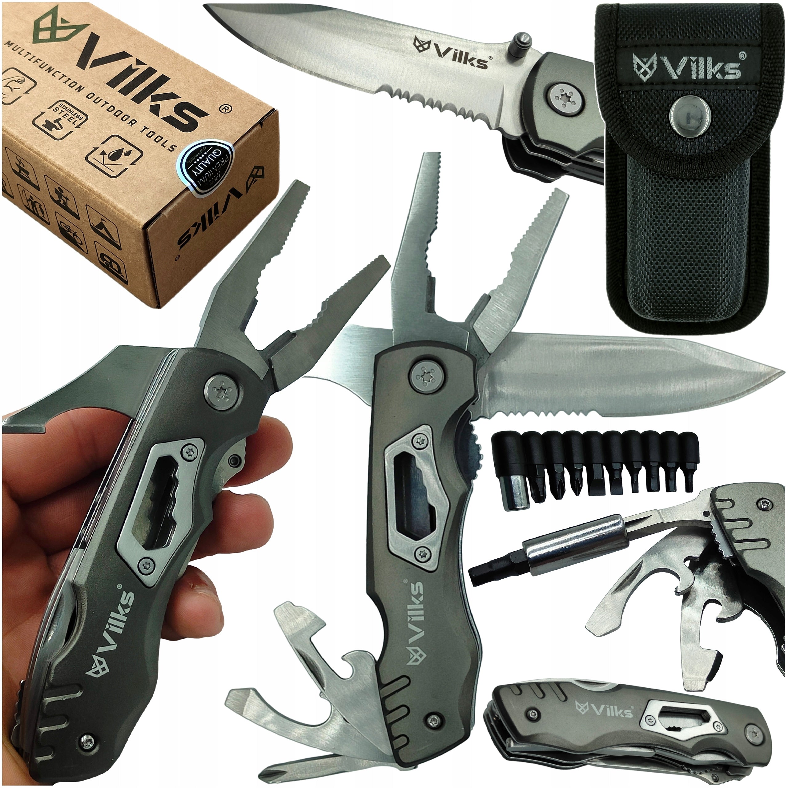 MULTITOOL Multifunctional Survival Set Folding Knife Combination Bits Pouch