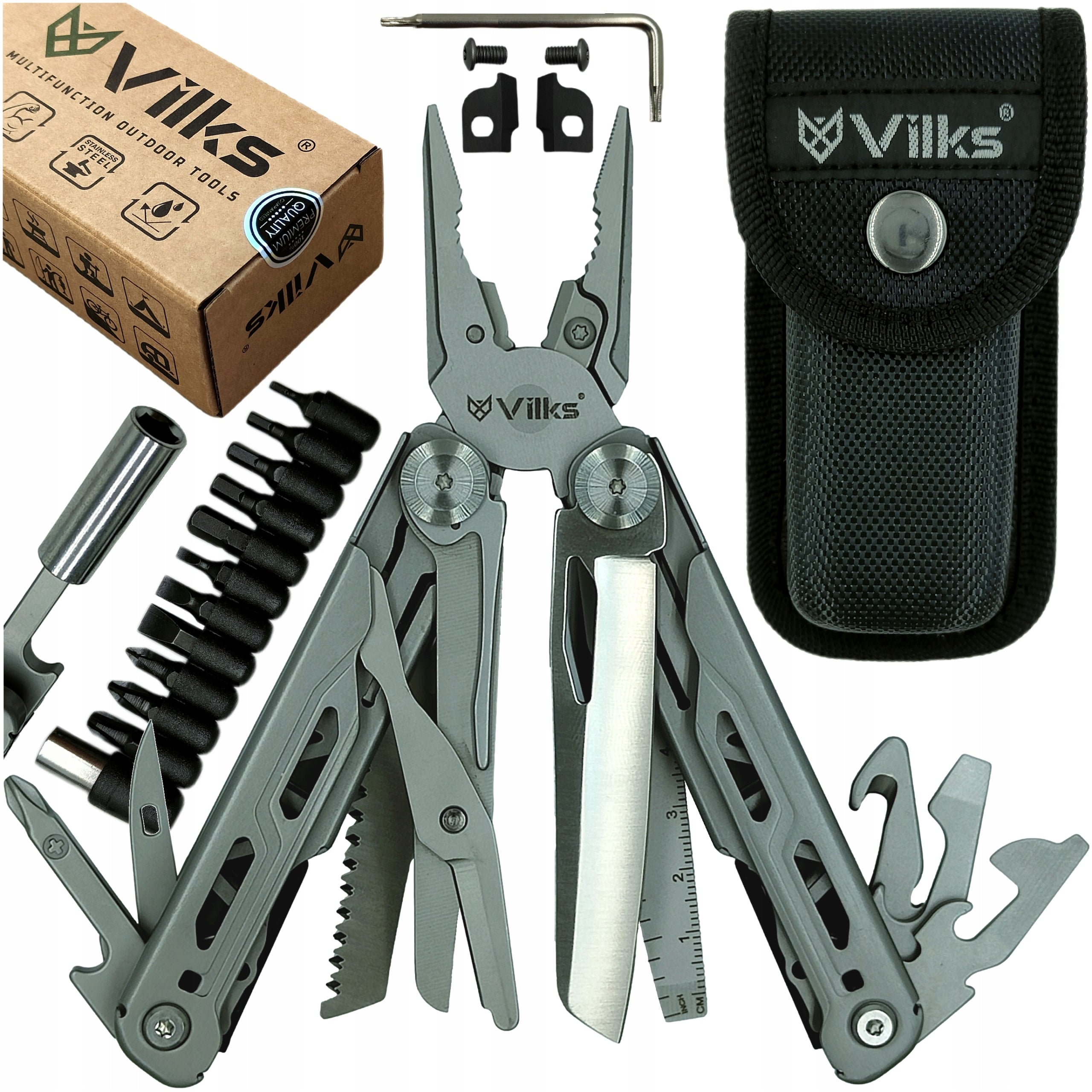 MULTITOOL Pocket Knife Multifunctional Set SURVIVAL STAINLESS STEEL CASE BITS