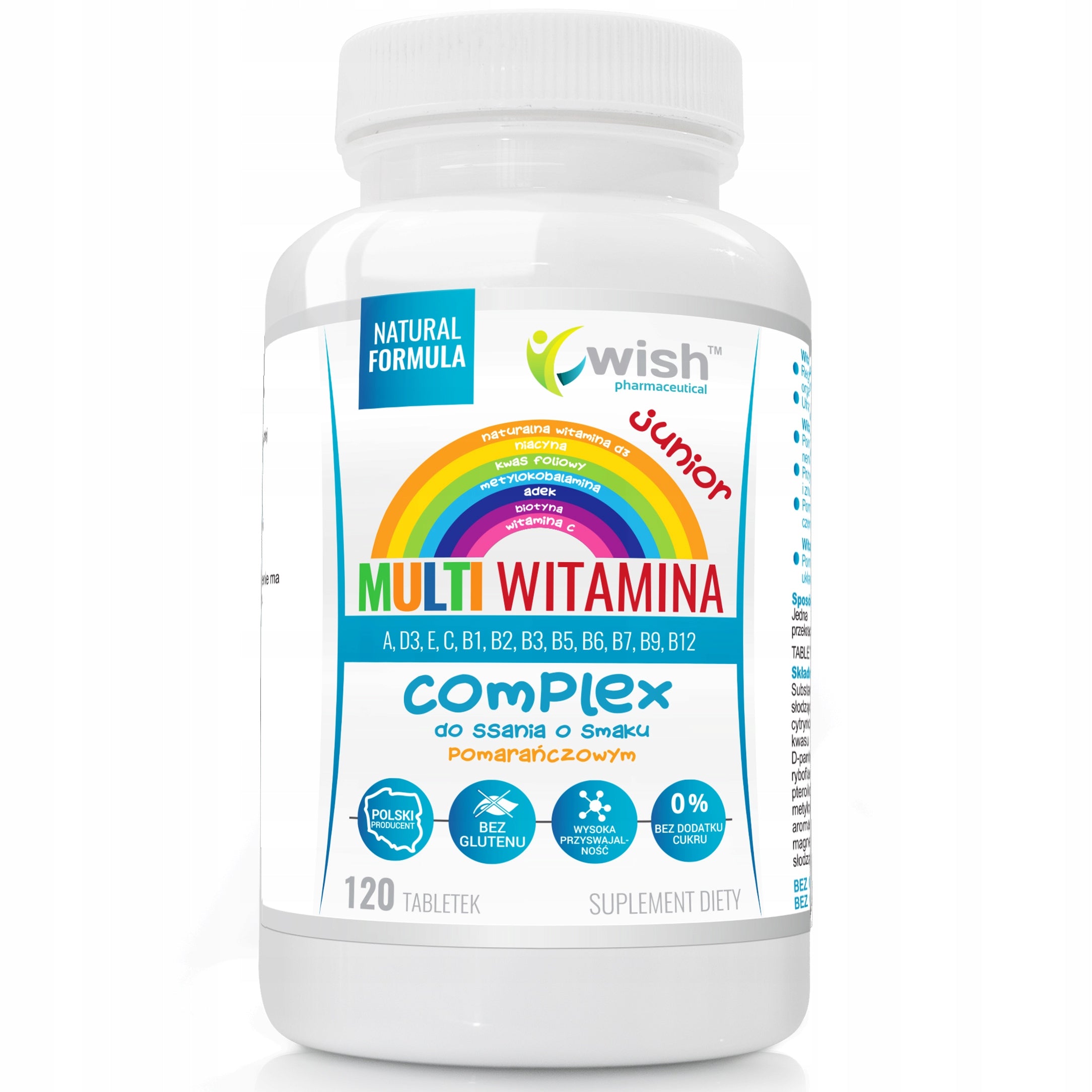MULTIVITAMIN Junior 120 tablets Skin Hair Nails For Children B12 WISH