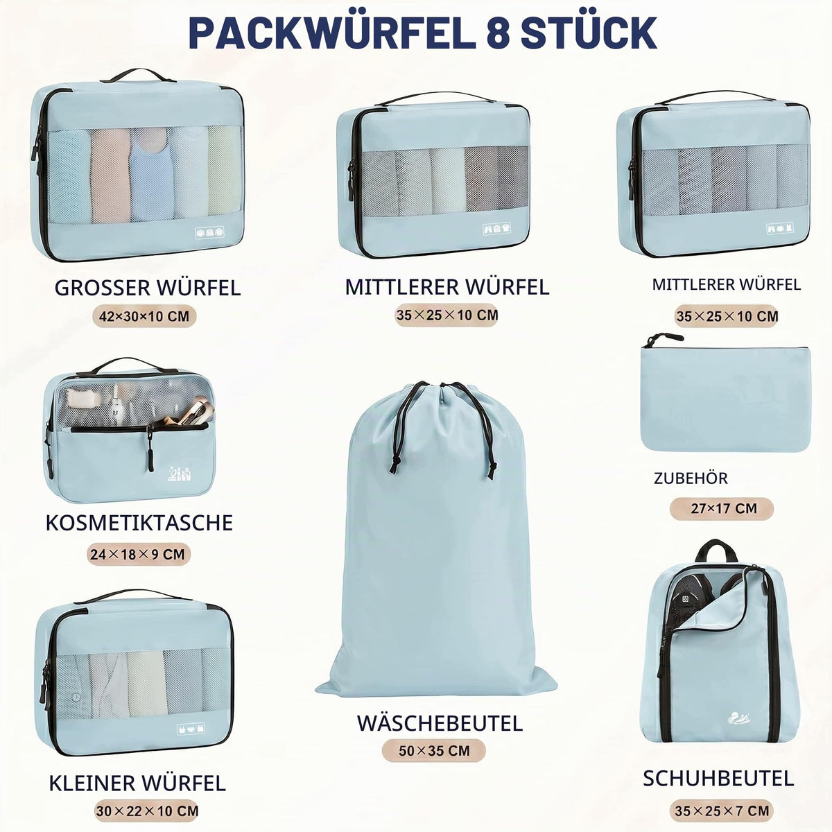 MURISE Suitcase Organizer 8 Pcs Blue Set Packing For Suitcase Packaging status original
