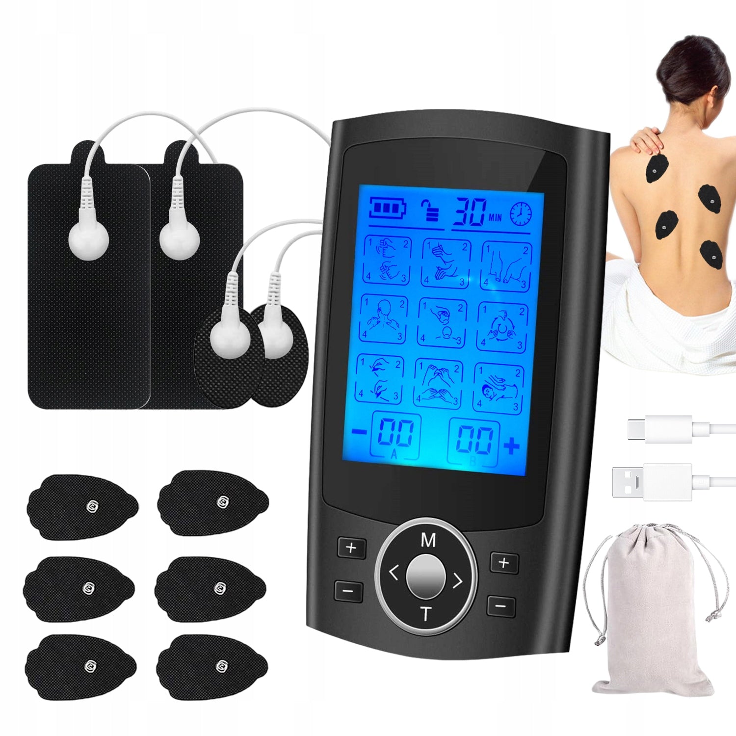 MUSCLE AND NERVE ELECTROSTIMULATOR MASSAGER TENS EMS STIMULATOR SET