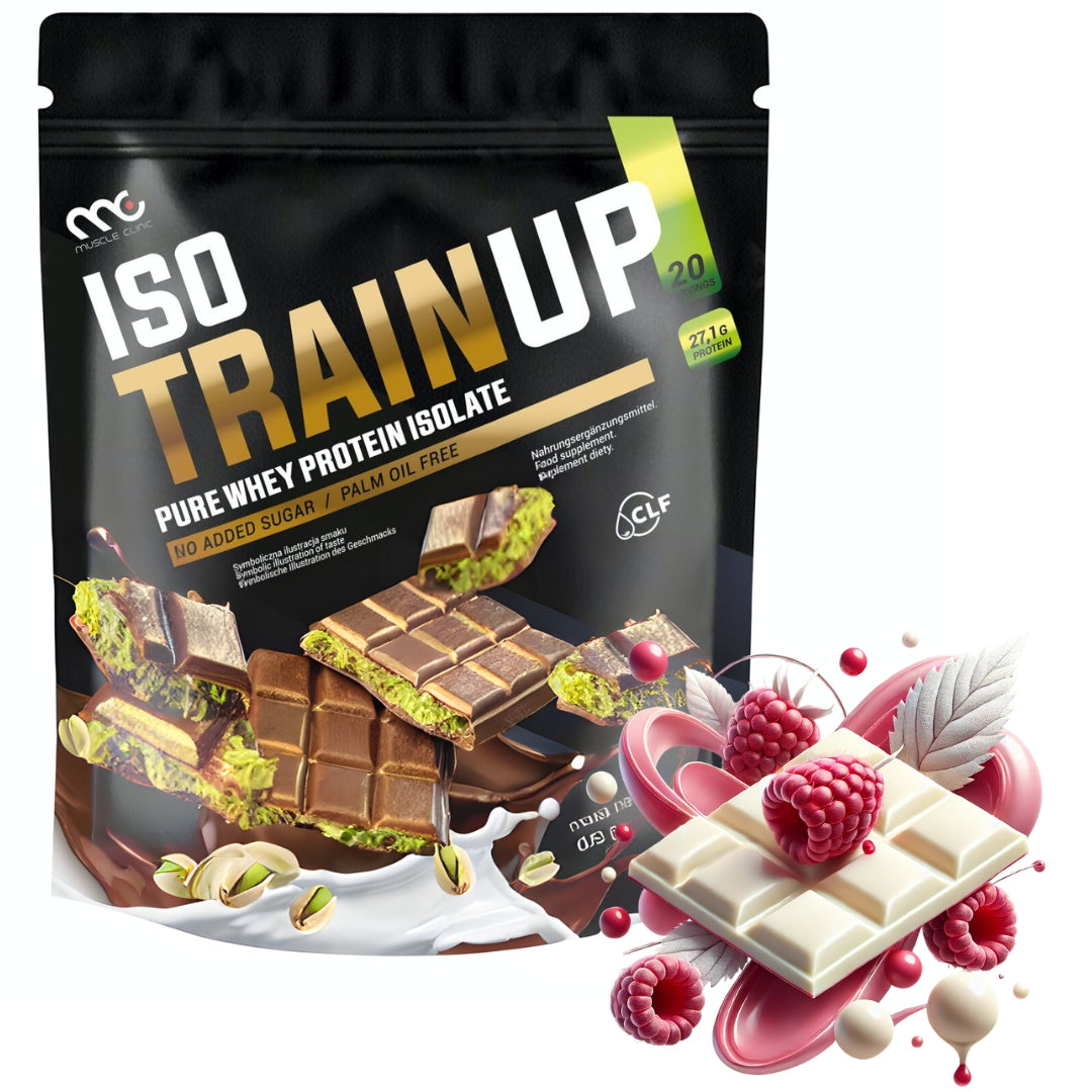 MUSCLE CLINIC ISO TRAIN UP 600g Protein isolate 92g WHITE CHOCOLATE RASPBERRY