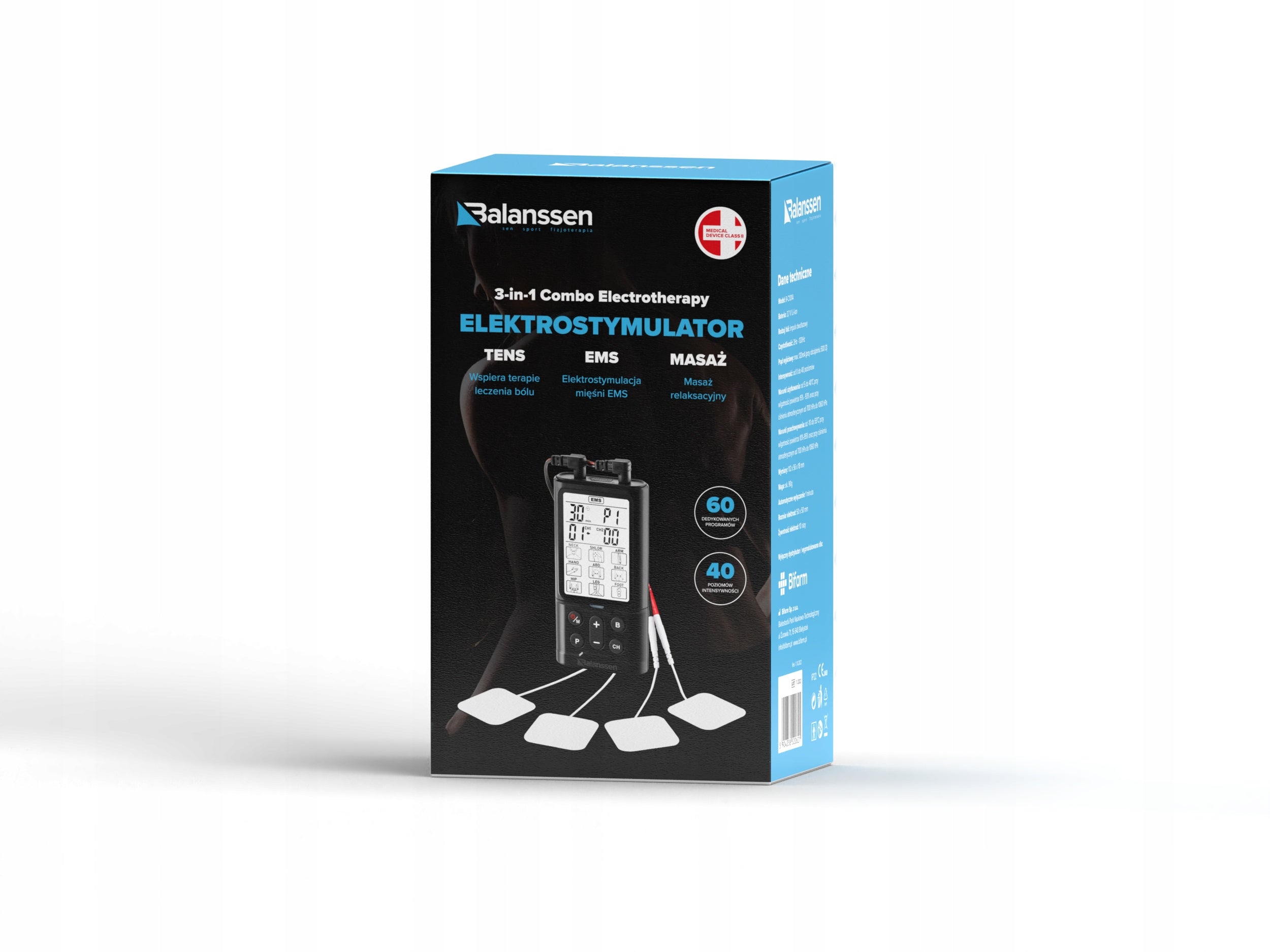 MUSCLE ELECTROSTIMULATOR BALANSSEN 3 IN 1 TENS EMS MASSAGE PAIN RELIEF Manufacturer code Elektrostymulator