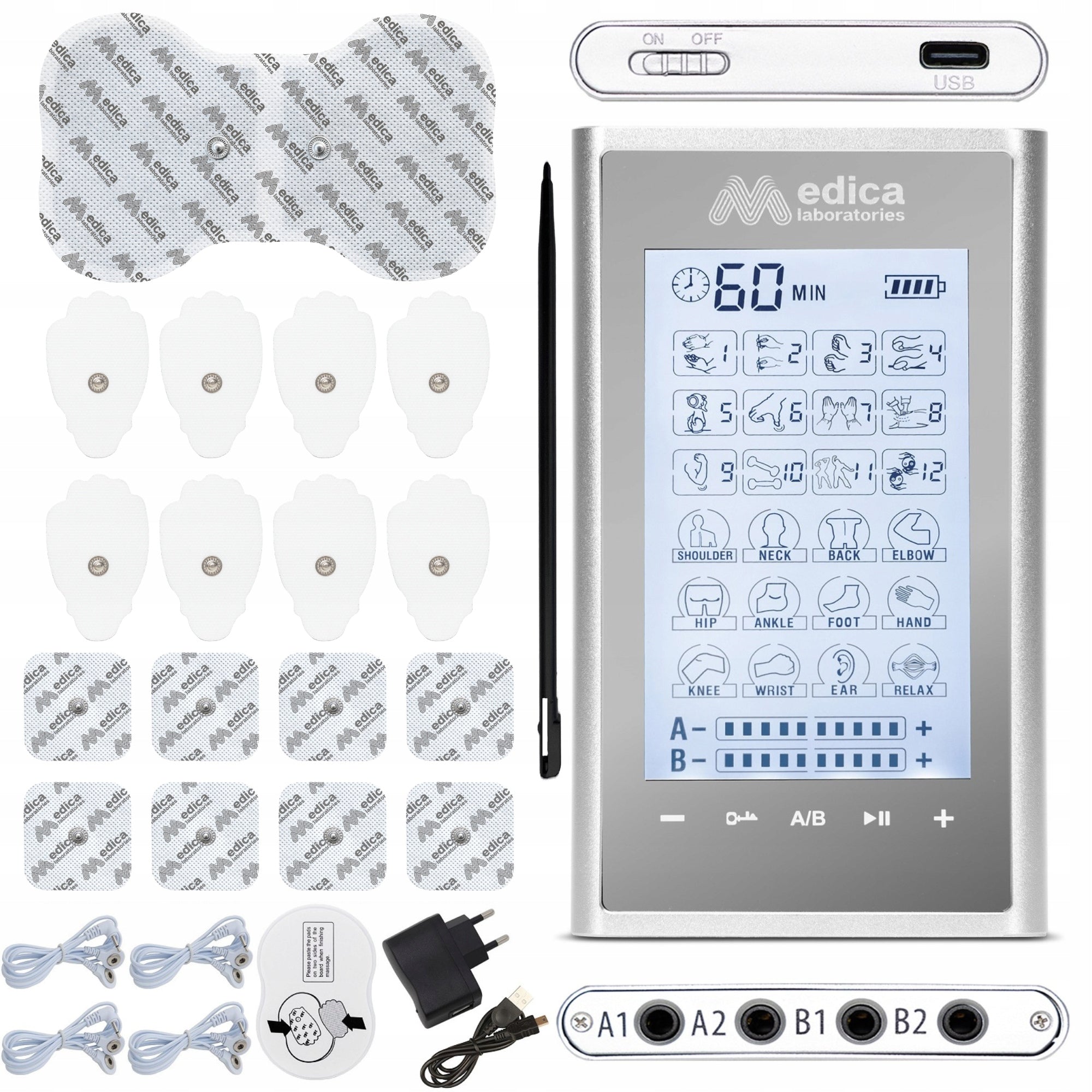 MUSCLE ELECTROSTIMULATOR MASSAGER TENS EMS ELECTROTHERAPY 17 PACK ELECTRODE Packaging status original