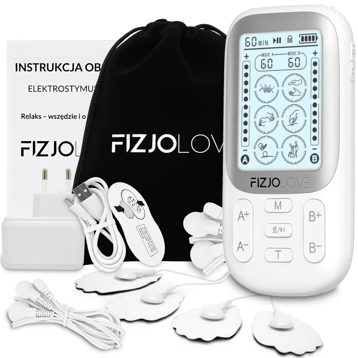 MUSCLE ELECTROSTIMULATOR TENS EMS MASSAGE STIMULATION 8 ELECTRODES FIZJOLOVE XL Manufacturer code 37385