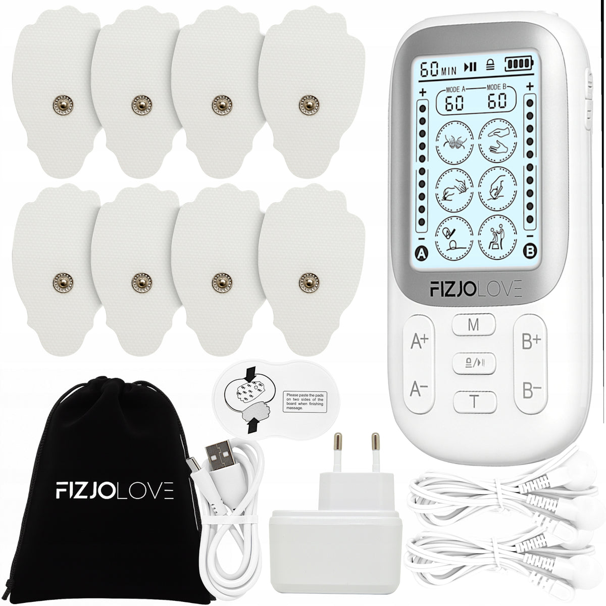 MUSCLE ELECTROSTIMULATOR TENS EMS MASSAGE STIMULATION 8 ELECTRODES FIZJOLOVE XL