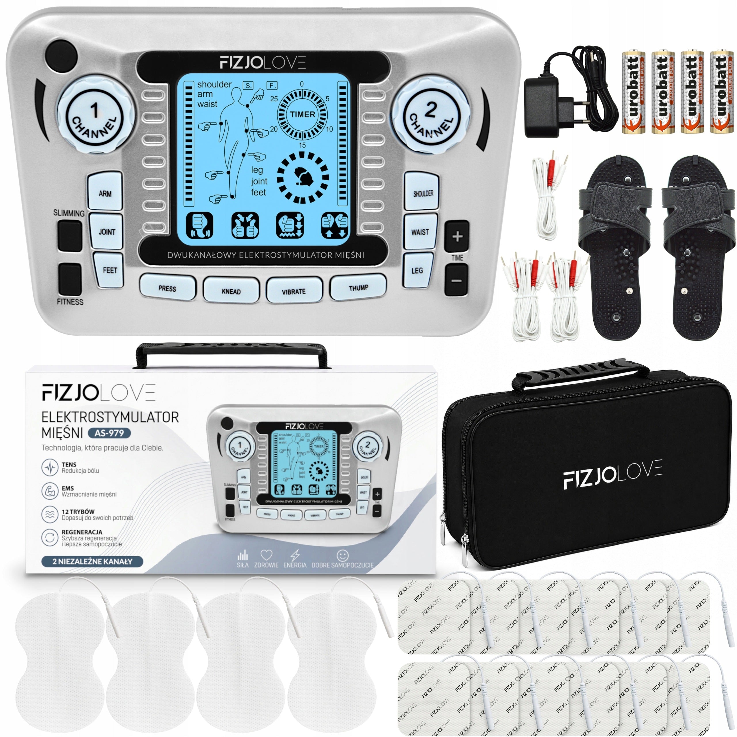 MUSCLE ELECTROSTIMULATOR TENS EMS MASSAGE STIMULATION SET XXL 16 ELECTRODES