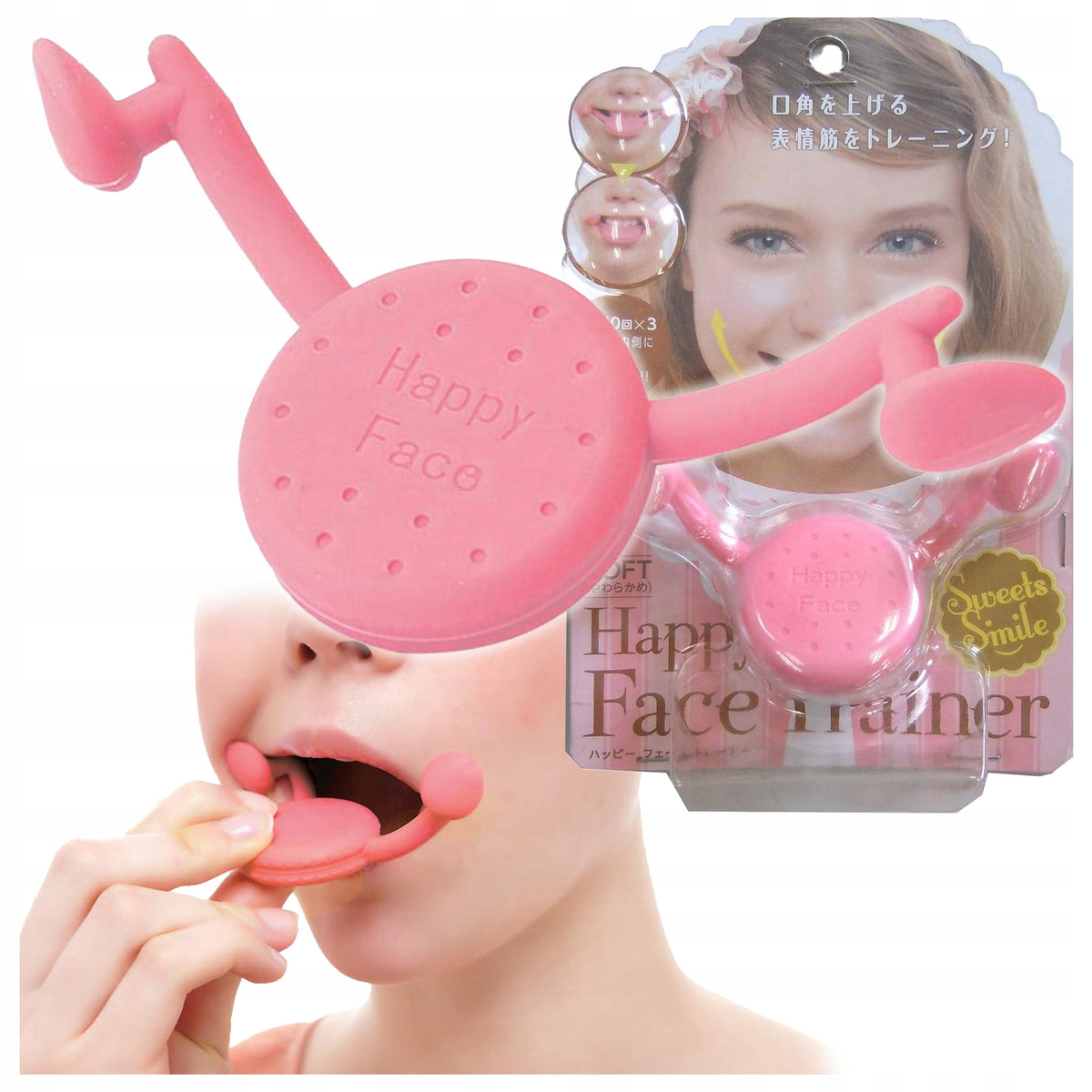 MUSCLE EXERCISE TRAINER Mouth Face Lifting Silicone Massager Pink S