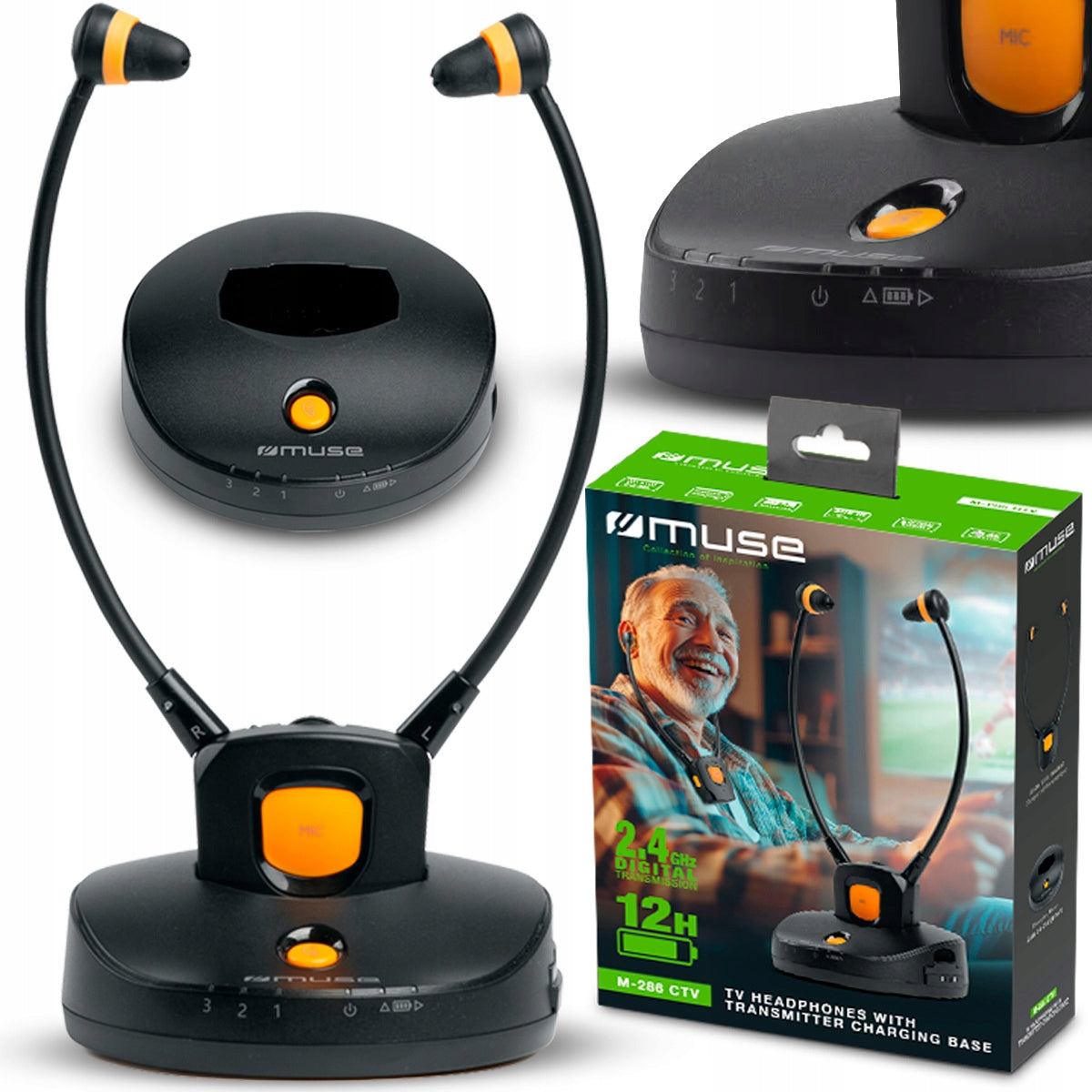 MUSE AUX WIRELESS HEADPHONES FOR TV IN-EAR RANGE 20M 2.4 GHz