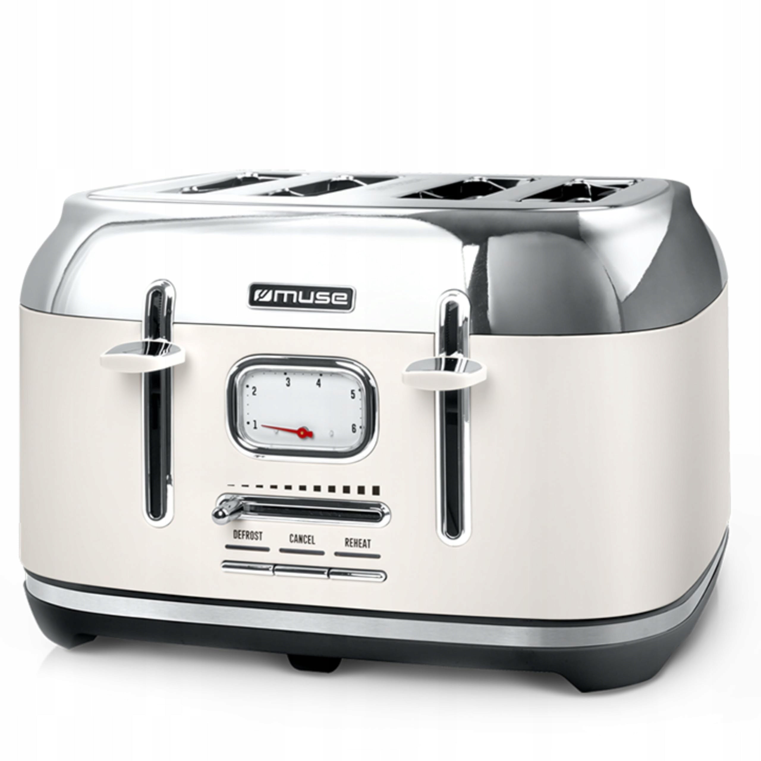 MUSE Toaster Retro White Steel 4 Slices 6 Degree With Crumb Grille