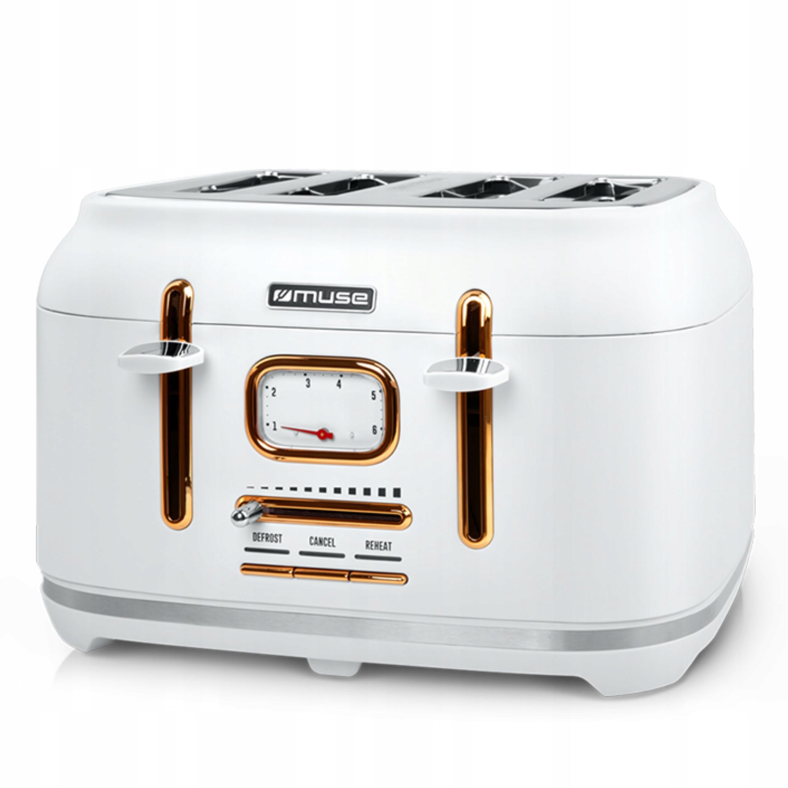 MUSE Toaster Retro White Steel 4 Slices 6 Degrees With Crush Grille